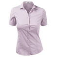 thumbnail image 1 of DOUBLJU Women's Slim Fit Plain Classic Short Sleeve Button Down Collar Shirt Blouse, 1 of 5