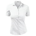 thumbnail image 1 of DOUBLJU Women's Slim Fit Plain Classic Short Sleeve Button Down Collar Shirt Blouse, 1 of 5