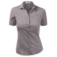 thumbnail image 1 of DOUBLJU Women's Slim Fit Plain Classic Short Sleeve Button Down Collar Shirt Blouse, 1 of 5