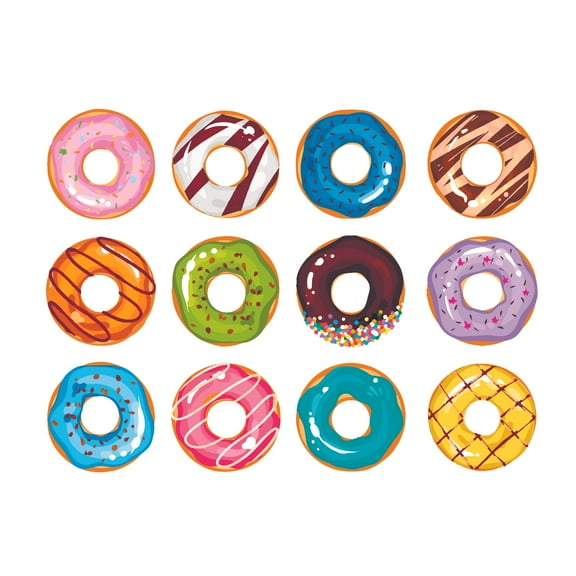 DOUGHNUTS - Vinyl Multicolored Sweet Snacks Decoration Different Round Donut Flavors Design Removable Home Wall Decal - Kids Family Room Food Dessert Art Adhesive Wall Décor Sticker 10" x 7"