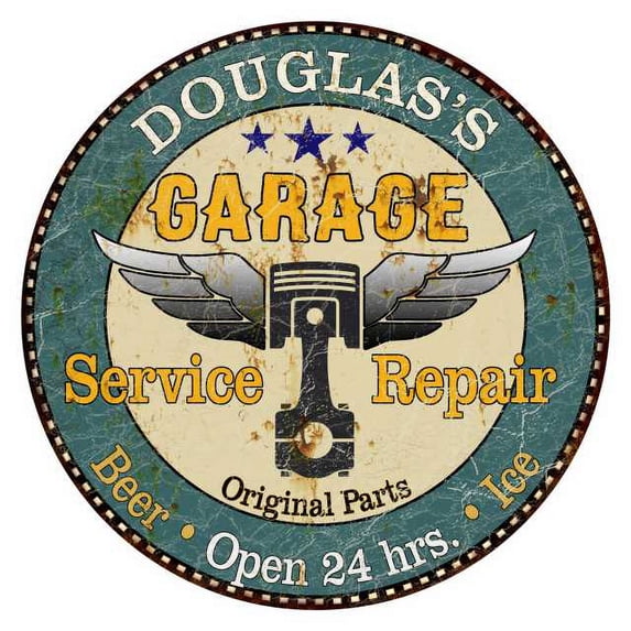 DOUGLAS'S Garage 12" Round Metal Sign Man Cave Home Wall Décor 200120027394