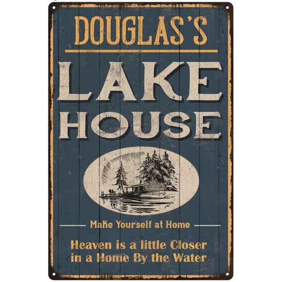 DOUGLAS'S Lake House Blue Cabin Home Decor Gift 12x18 Metal 112180038286
