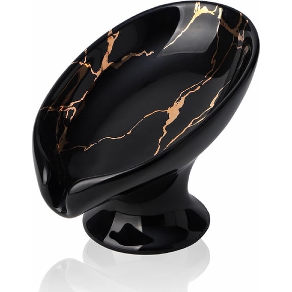 DOUIXLJK Marble Soap Holder Tray, Small Leaf Shape, Black, for Bathroom & Kitchen
