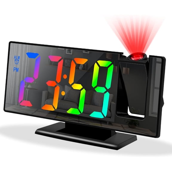 DOUIXLJK Projection Alarm Clock for Bedroom, Digital Smart Clock with 180    Rotatable Projector, Clear LED Color Display, Digital Alarm Clock for Bedroom