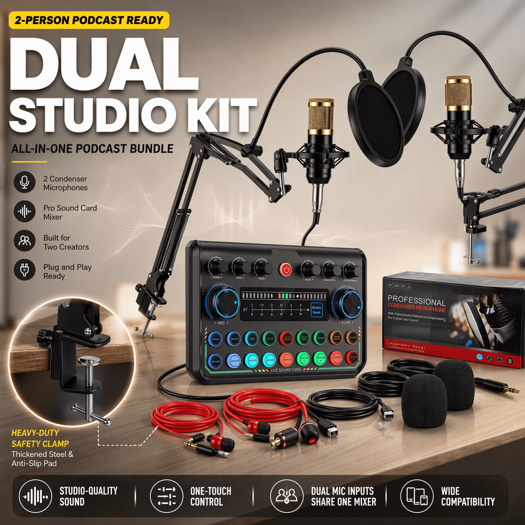 DOULAMI Podcast Equipment Bundle, 2 Condenser Microphones with Audio ...