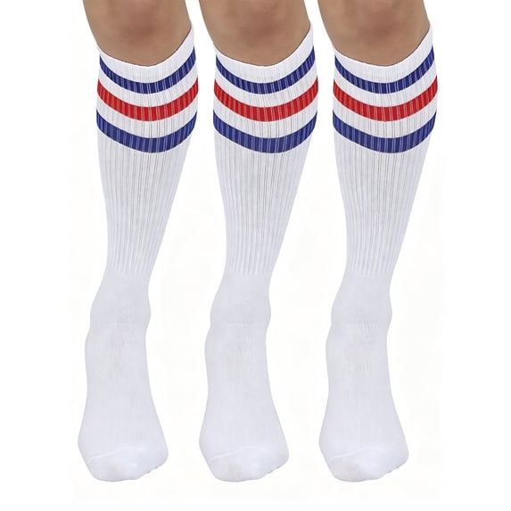 DOVACKA 1/3-Pack Retro Striped Knee High Tube Socks, Long Socks for Men Women