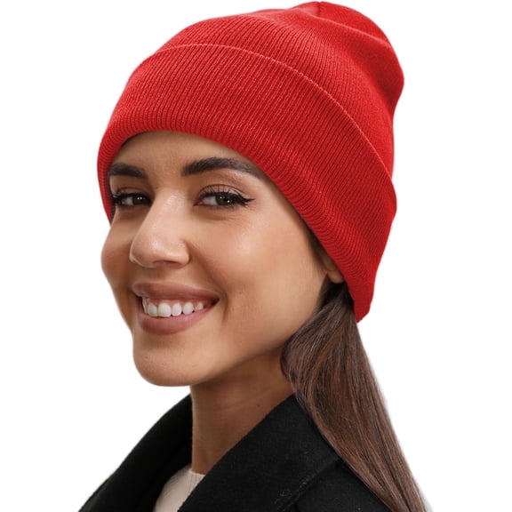 DOVACKA Unisex Winter Beanie Hat - Ultra Soft Cotton Stretch Knit, Cuffed Fitted Cap for Men & Women,Red