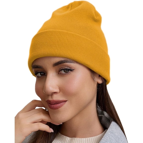 DOVACKA Unisex Winter Beanie Hat - Ultra Soft Cotton Stretch Knit, Cuffed Fitted Cap for Men & Women,Yellow