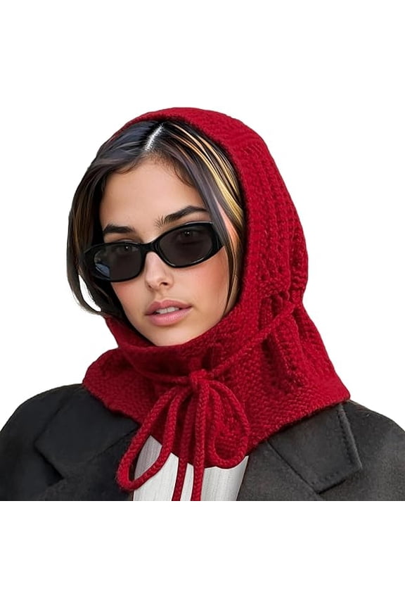 100% Merino Wool Fashion Balaclava for Women Soft Warm Light Hooded Scarf Knitted Hat and Scarf in One