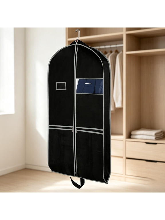 2-Pack 60" Gusseted Hanging Garment Bags with 2 Mesh Pockets & Carry Handles, Suit Dress Tuxedo Covers for Travel & Closet Storage