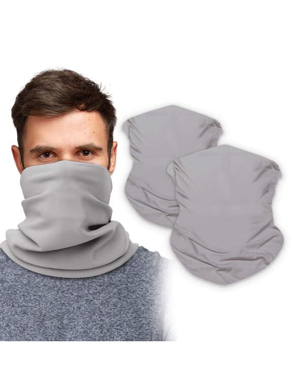 2-Pack Cooling UV Sun Protection Neck Gaiter Face Mask, Breathable Bandana Scarf for Men Women Teens (Grey)