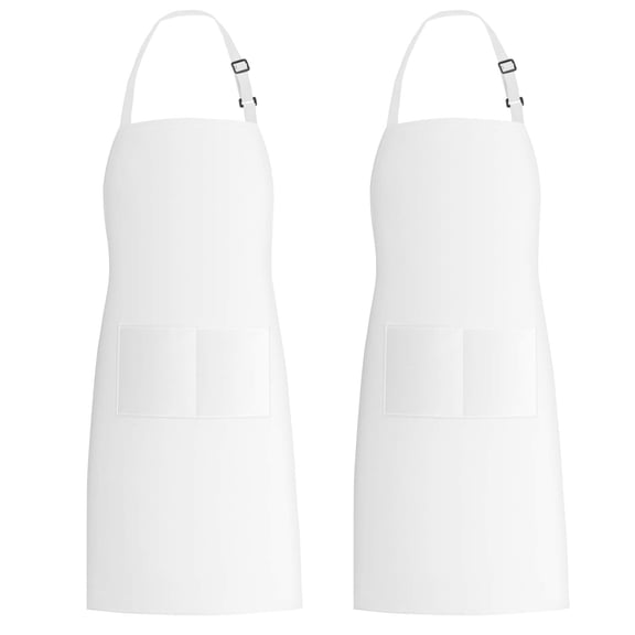 DOVACKA 2-Pack  Cotton Bib Apron with 2 Pockets, White Kitchen Cooking Apron