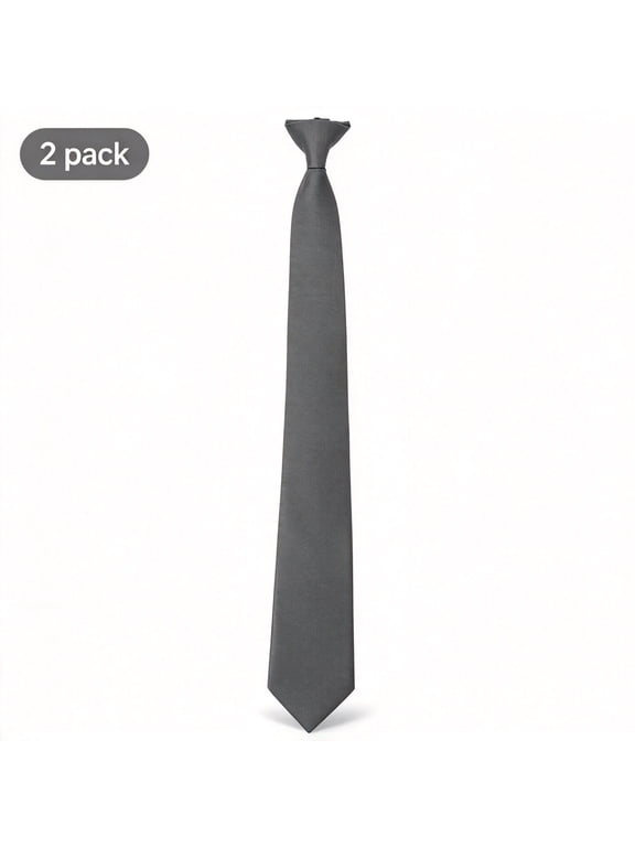 2-Pack Men's Pre-Tied Clip-On Necktie, Black Skinny Tie for Wedding Office Graduation School Uniforms
