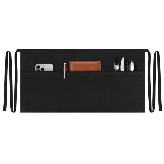DOVACKA 3-Pack Water & Oil Stain Resistant Server Apron with 3 Pockets, Black Waist Apron 24"x12" for Men Women Waitress Waiter Bistro