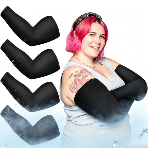 DOVACKA 4-Pack Plus Size Cooling Ice Silk UV Sun Protection Arm Sleeves, Breathable Arm Wraps for Flabby Arms, Men Women