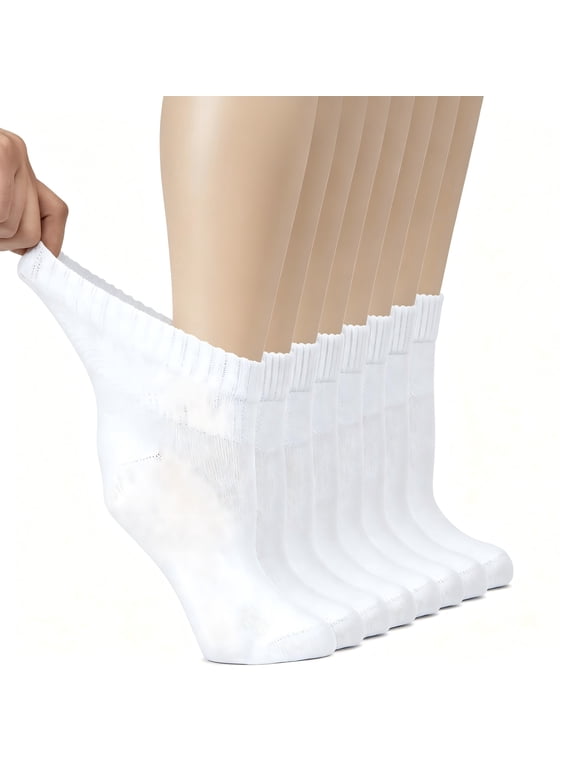 4-Pack Women's Cotton Ankle Socks, Wide Thin Loose Stretchy, Seamless Toe Non-Binding Comfort Care