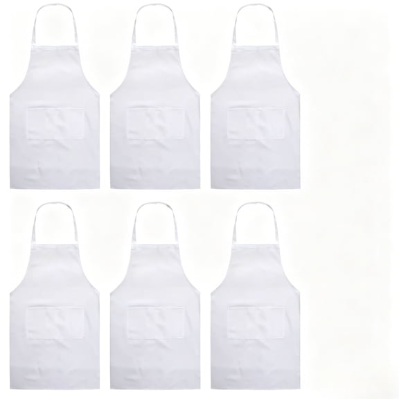 DOVACKA 6-Pack White Unisex Bib Apron with 2 Pockets, Washable Adjustable Chef Apron for Cooking Baking Kitchen Restaurant Crafting