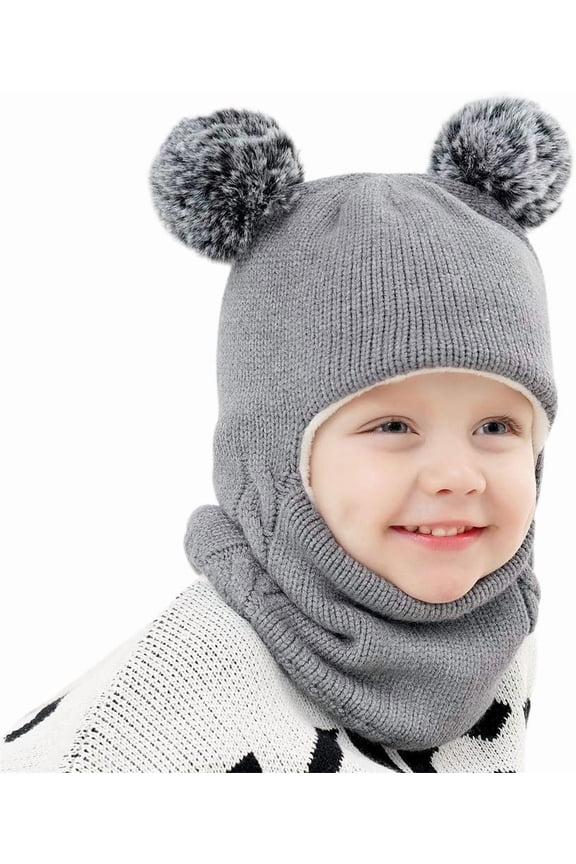 Toddler Winter Hat Scarf Set, 2-Layer Fleece Lined Warm Knit Hat for 2-8 Years Kids, Unisex Cold Weather Accessories for Boys Girls