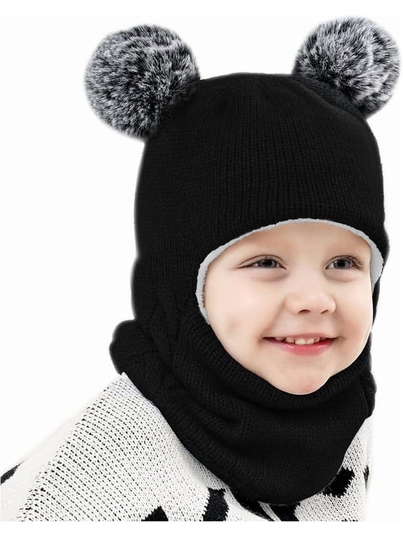 Toddler Winter Hat Scarf Set, 2-Layer Fleece Lined Warm Knit Hat for 2-8 Years Kids, Unisex Cold Weather Accessories for Boys Girls