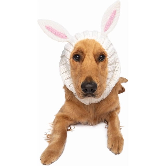 DOVACKA Bunny Costume - Knit Easter Dog Snood Ear Wrap for Pets, Warm Neck Cover for Halloween and Winter (Large)