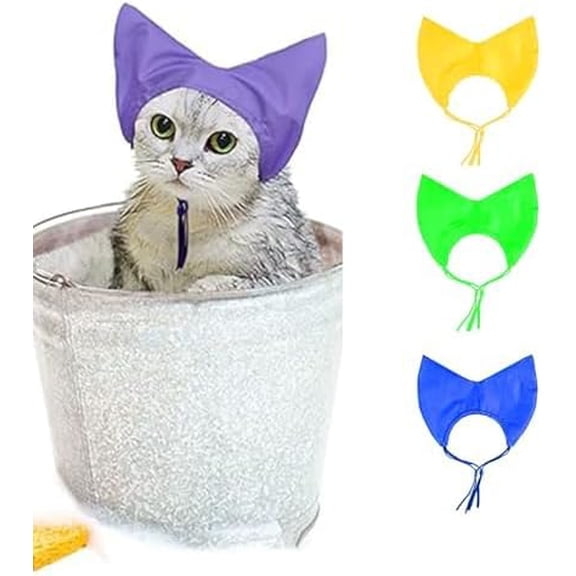 DOVACKA Cat Shower Cap - Waterproof Bath Bonnet for Small Pets Sphynx Rex - Ears Cover Protection for Washing, Swimming & Rain (2 PCS)