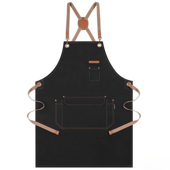 DOVACKA Cotton Canvas Cross Back Chef Apron with Pockets & Gift Box, Unisex Work Apron, Black