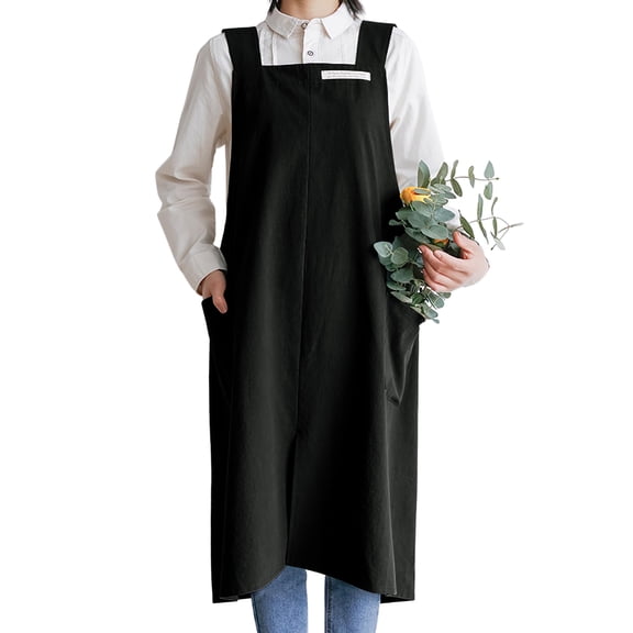 DOVACKA Cotton Cross-Back Apron with Pockets, Adjustable Unisex for Men Women, Kitchen Gardening Work
