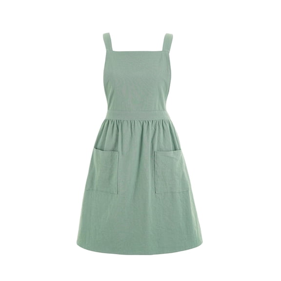 DOVACKA Cotton Linen Pinafore Apron Dress for Women with Pockets Cute Art Chef Aprons for Kitchen Baking Gardening Painting