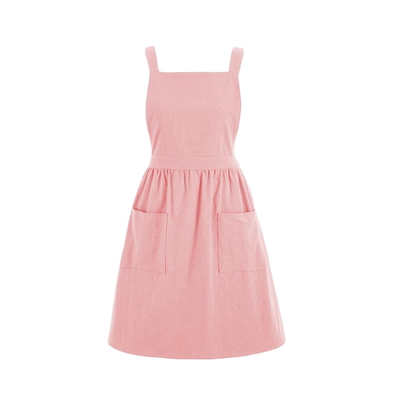 DOVACKA Cotton Linen Pinafore Apron Dress for Women with Pockets Cute Art Chef Aprons for Kitchen Baking Gardening Painting