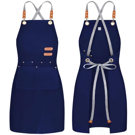 DOVACKA Cross Back Chef Bib Apron with 4 Pockets, Heavy Duty Tool Apron for Men Women, for Kitchen Cooking Gardening Baking Work