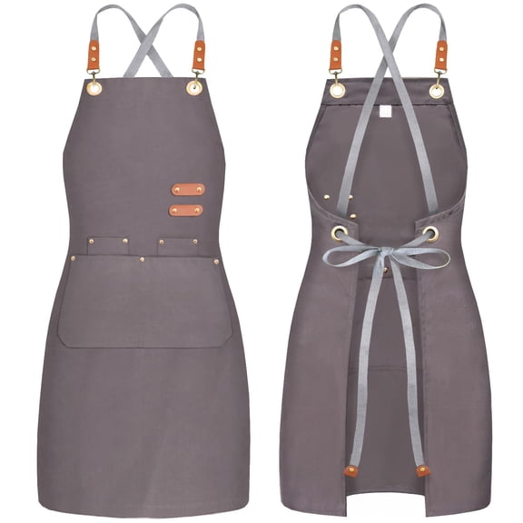 DOVACKA Cross Back Chef Bib Tool Apron with 4 Pockets, for Men Women, Kitchen Cooking Gardening Baking Work
