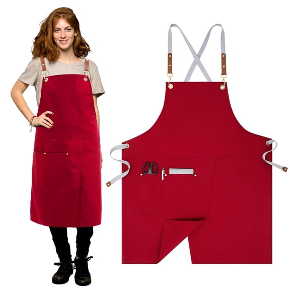 DOVACKA Crossback Pottery Apron Split Leg with Large Pocket Canvas Apron with Adjustable Strap for Art Garden Nail Tech Hairstylist