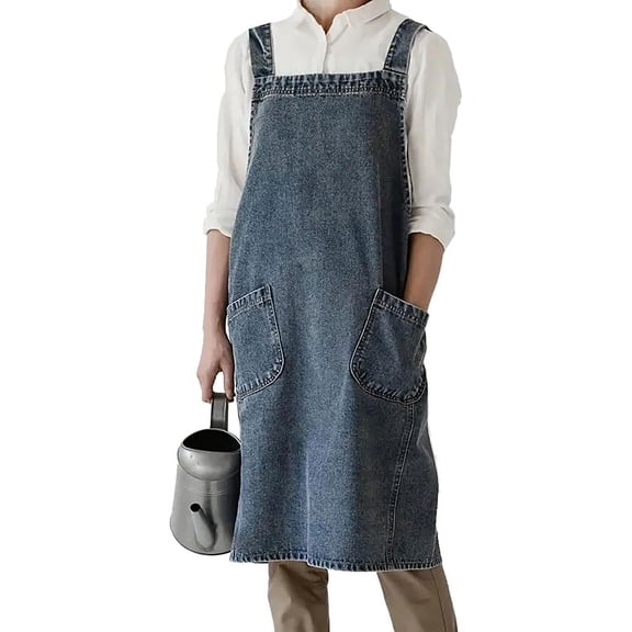 DOVACKA Deep Blue Bib Jean Apron with Large Pockets, Unisex for Kitchen Gardening Arts Cafe Work (Style B)