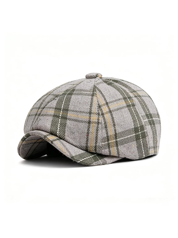 Fall Winter Plaid 8 Panel Newsboy Gatsby Cabbie Caps for Men Women Vintage Checkered Driving Hat Tweed Flat Hats