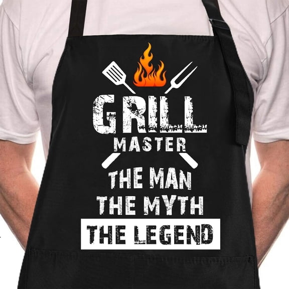 DOVACKA Funny BBQ Black Chef Aprons for Men, Grill Master, Adjustable Kitchen Cooking Aprons with Pocket Waterproof Oil Proof Fathers Day/Birthday