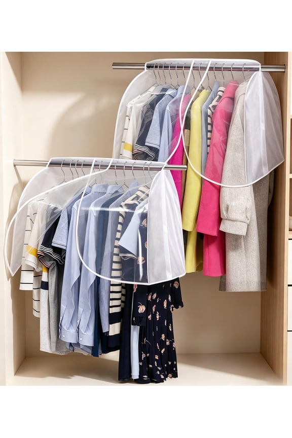 Hanging Closet Cover for Storage Dustproof Shoulder Cover Garment Protector for Clothes, Coats, Suits, Dresses, 2 Pack, White