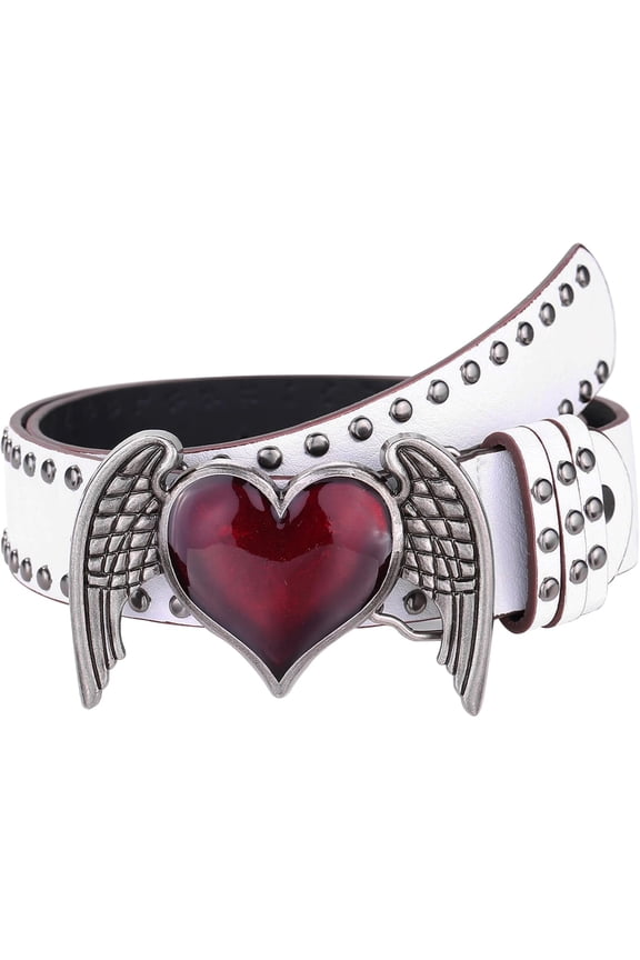 Heart Wing Studded Belt, Punk Gothic PU Leather Waist Belt with Vintage Enamel Buckle Y2k Rock Emo Grunge Jean Belt