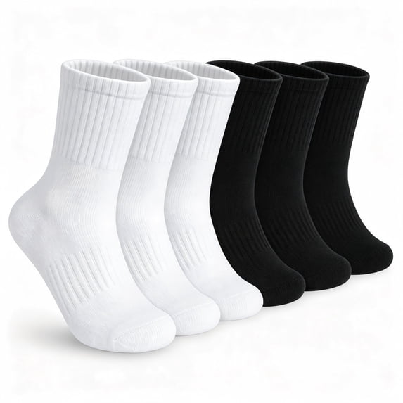 DOVACKA Kids 6-Pack Athletic Crew Socks, Thick Cotton with Elastic Arch Support & Ribbed Cuffs, Boys Girls 5-14 Years