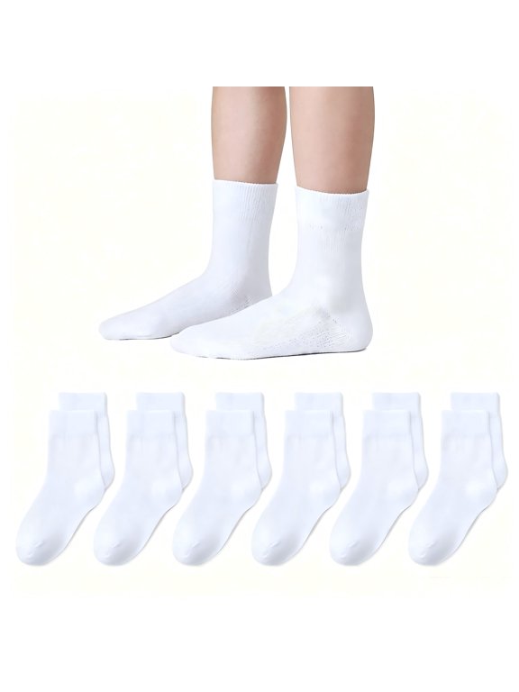 Kids Seamless Crew Socks, Combed Cotton Breathable Skin-Friendly for School Uniform, Moisture Wicking Durable Flex Fit