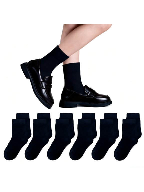 Kids Seamless Crew Socks, Combed Cotton Breathable Skin-Friendly for School Uniform, Moisture Wicking Durable Flex Fit