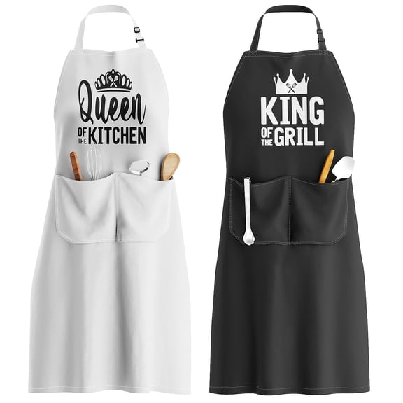 DOVACKA King & Queen Matching Couples Apron Set, Waterproof Professional Kitchen Aprons with Deep Pockets & Reinforced Stitching, Wedding Engagement Bridal Shower Valentine's Christmas Gift