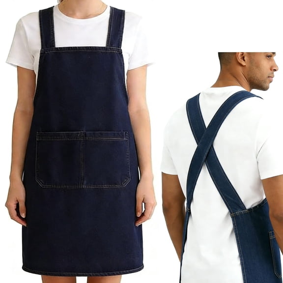 DOVACKA Lightweight Cotton Denim Cross Back Apron with Front Pocket, Durable & Stain-Resistant