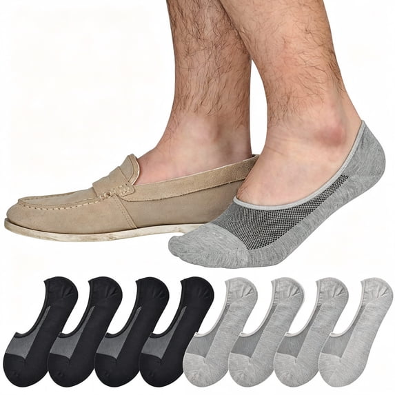 DOVACKA Men's 8-Pack No Show Low Cut Cotton Socks, Non-Slip with Grips for Loafer Sneakers
