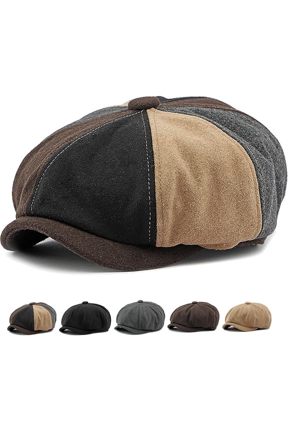 Men's 8 Panel Newsboy Cap Vintage Tweed Cap Herringbone Cabbie Flat Cap