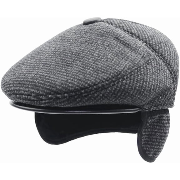 DOVACKA Men's Flat Cap with Ear Flaps, Wool Blend Winter Newsboy Hat