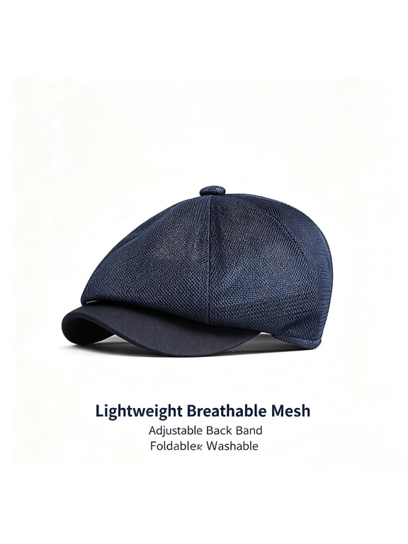 Men's Summer Breathable Hollow Mesh Newsboy Cap, Lightweight Adjustable Beret Ivy Hat, Cabbie Style for Driving Fishing Outdoor, Gift
