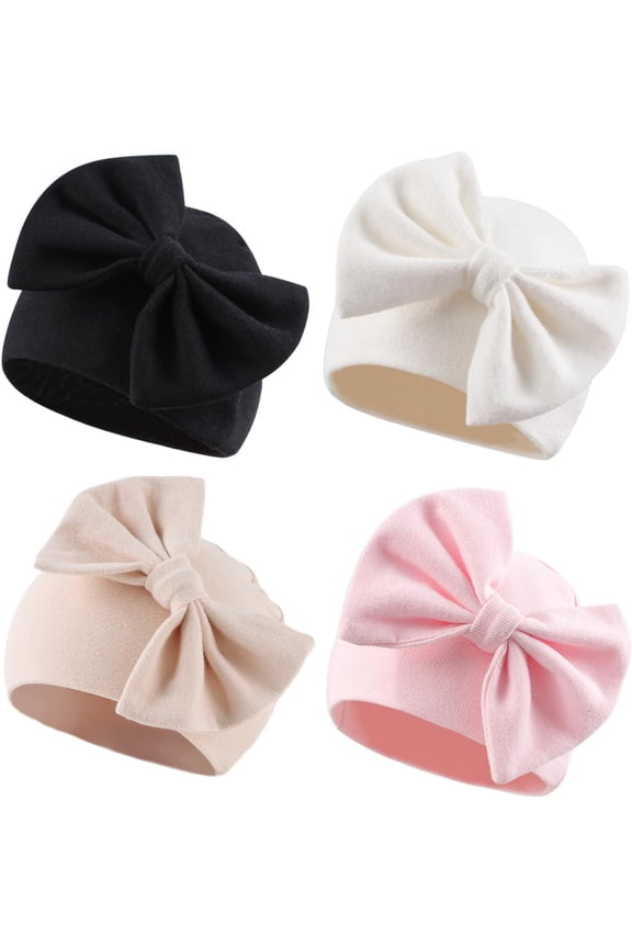Newborn Baby Girl Hat Cotton Baby Bow Beanie Preemie Hats Spring Infant Hats for Girls 0-12 Months
