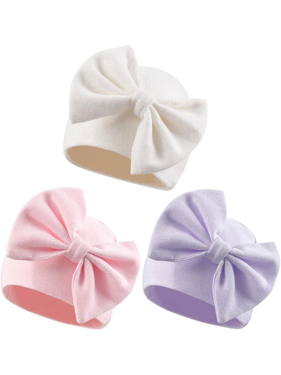 Newborn Baby Girl Hat Cotton Baby Bow Beanie Preemie Hats Spring Infant Hats for Girls 0-12 Months