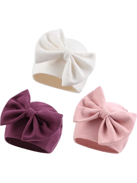 Newborn Baby Girl Hat Cotton Baby Bow Beanie Preemie Hats Spring Infant Hats for Girls 0-12 Months