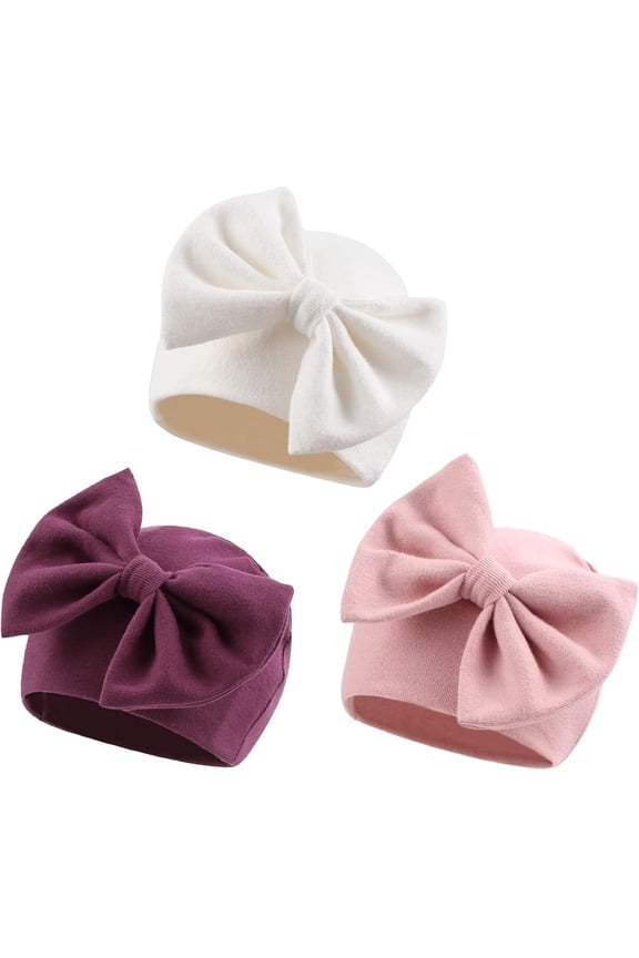 Newborn Baby Girl Hat Cotton Baby Bow Beanie Preemie Hats Spring Infant Hats for Girls 0-12 Months